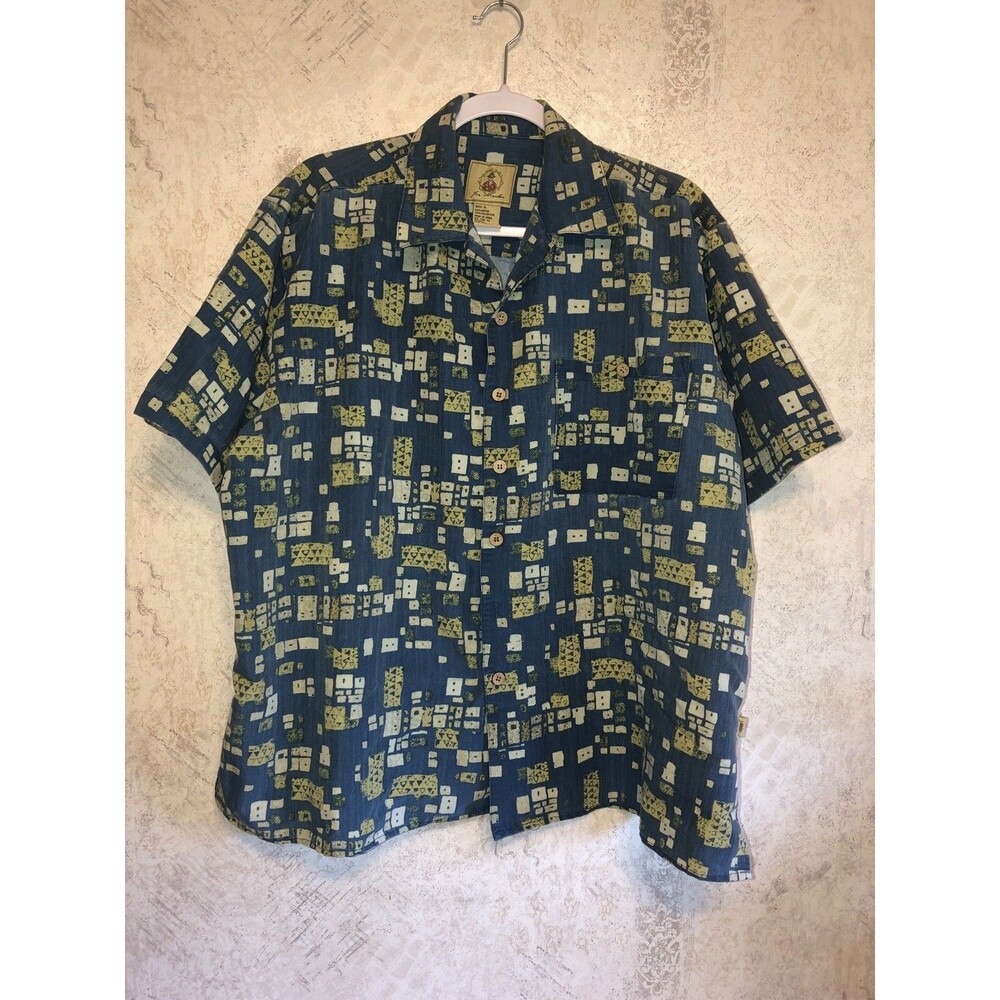 Joe Marlin Men’s Button Short Sleeve Blue Marlin Boat Print Shirt Size XL